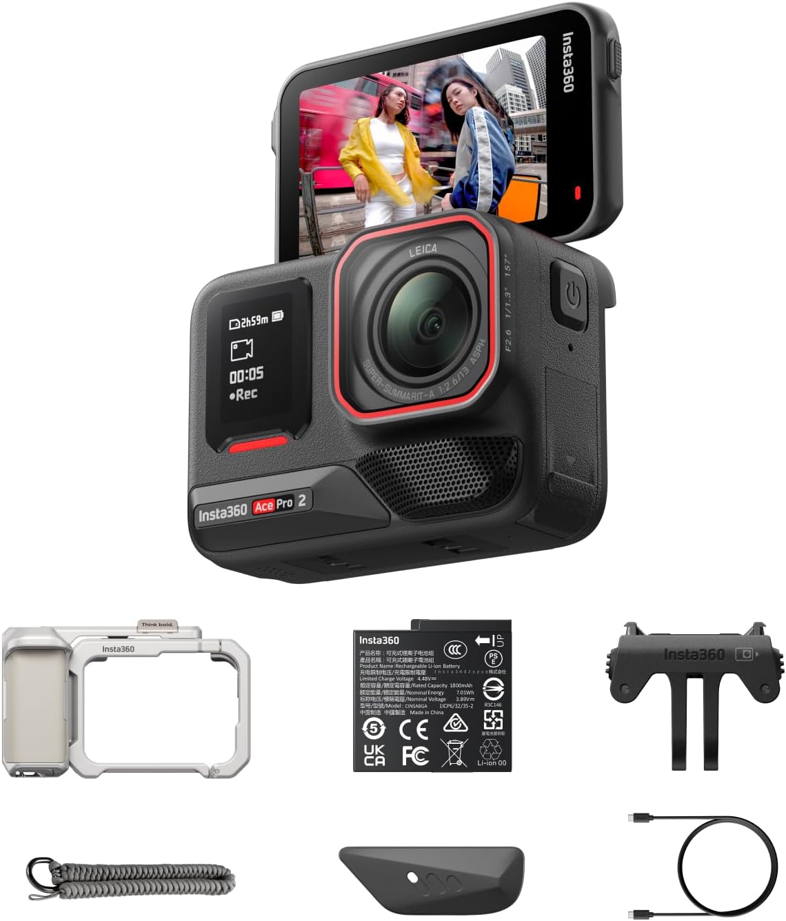 Insta360 Actionkamera, Silber, Ace Pro 2 Xplorer-Bundle - 8K Action-Cam mit Leica Objektiv