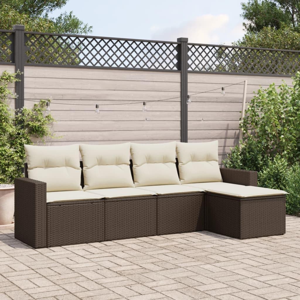 Sofa Verderoom, Braun/Creme, Rattan Gartenmöbel Set mit Stauraum Polyrattan Lounge