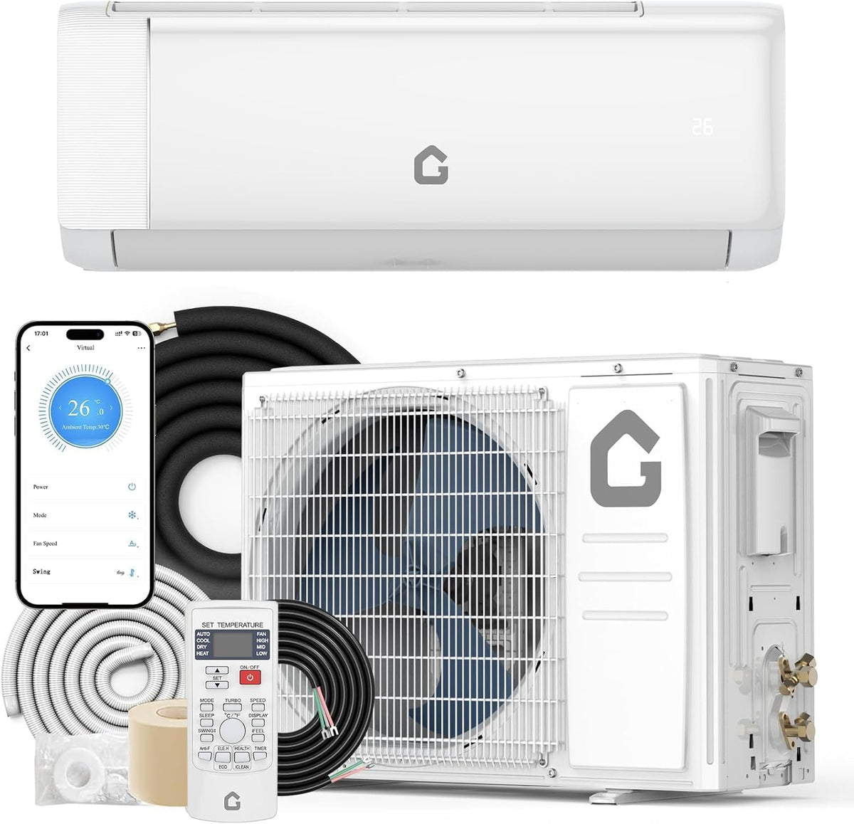 GarveeHome Split-System, 230 V, Weiß, 12000 BTU Mini Split AC/Heating System, 18.5 SEER2 Inverter Split System Air Conditioners