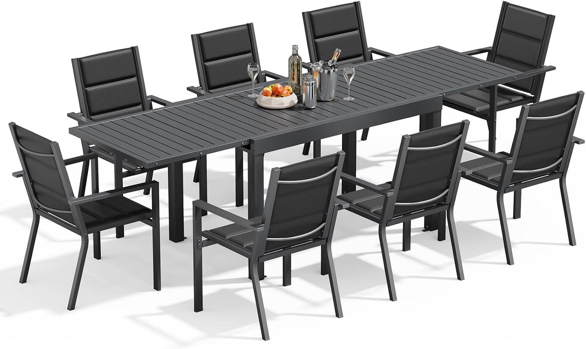 Devoko Gartenmöbel-Set, 260 cm, Dunkelgrau, Gartenmöbel Set 8 Personen, 8+1 Aluminium Tisch und Stühle Set Balkonmöbel