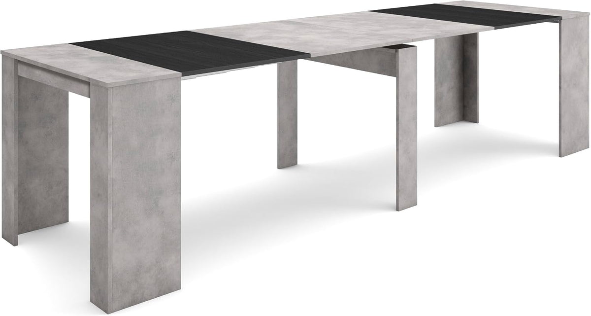 Skraut Home Esstisch, Grau/Schwarz, Ausziehbarertisch, Multifunktionaler ausziehbarer, Für 14 Gäste, Esszimmertische
