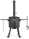 ZARENHOFF Holzkohlegrill, 42,5 cm, 40 cm, 12 L, Schwarz, Utschak Feuerofen Ø mit Kazan Gusseisen, Räder & Ablagen & Schaumlöffel