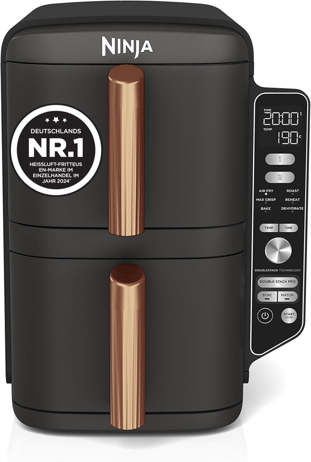 Ninja Heissluftfritteuse, Schwarz, Double Stack XL Heißluftfritteuse, 2 vertikale Schubladen, SL400EUCP