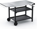 onlyfire Pizzaofen, 120 cm, Schwarz/Silber, Grillwagen mit Edelstahl Arbeitsplatte, Outdoor Grilltisch 3-Etagen für und Gasgrill