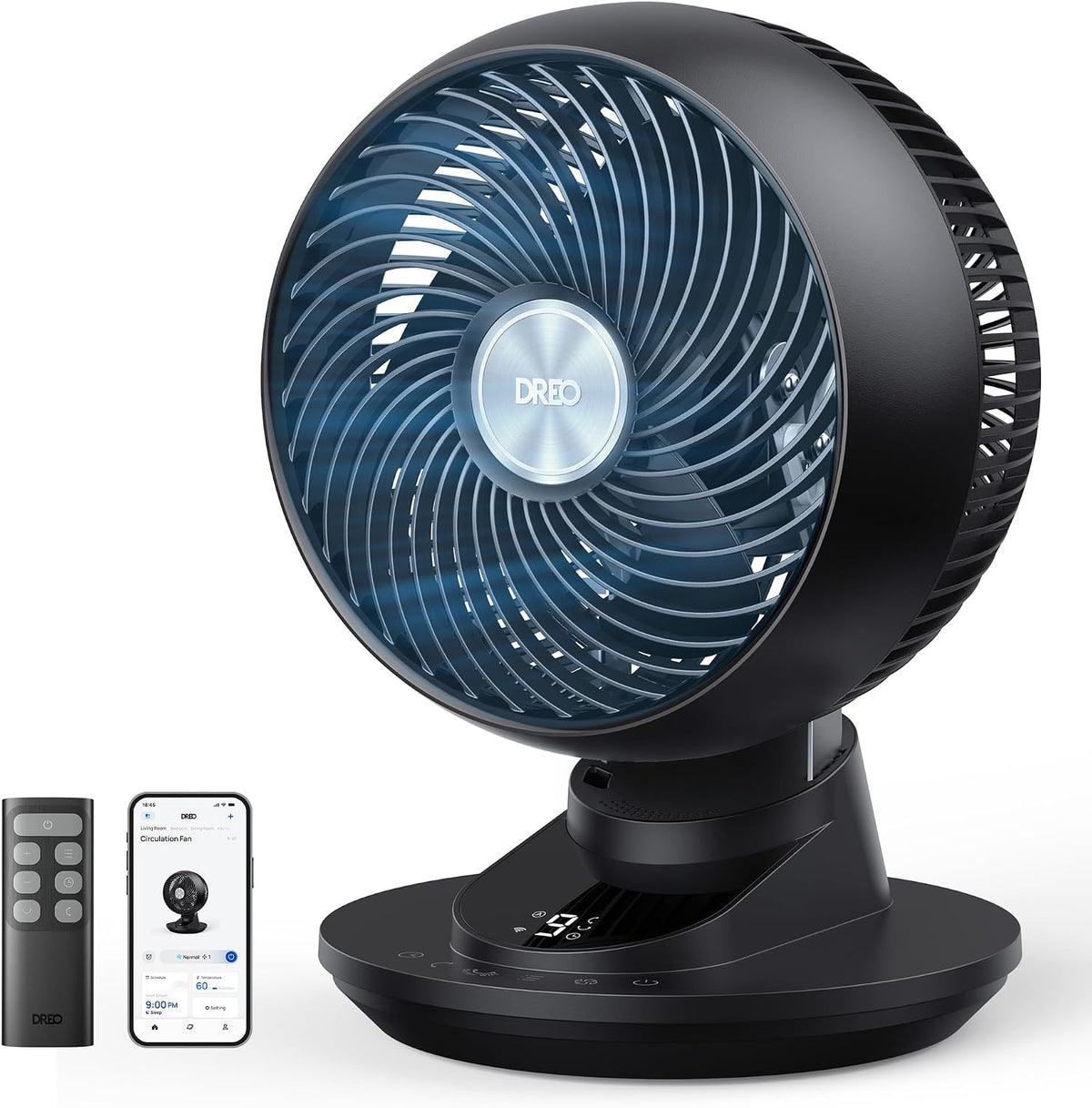 DREO Tischventilatoren, 22 dB, 8,8 m, Schwarz, 3D Tischventilator Sehr Leise, Ventilator Klein mit Fernbedienung