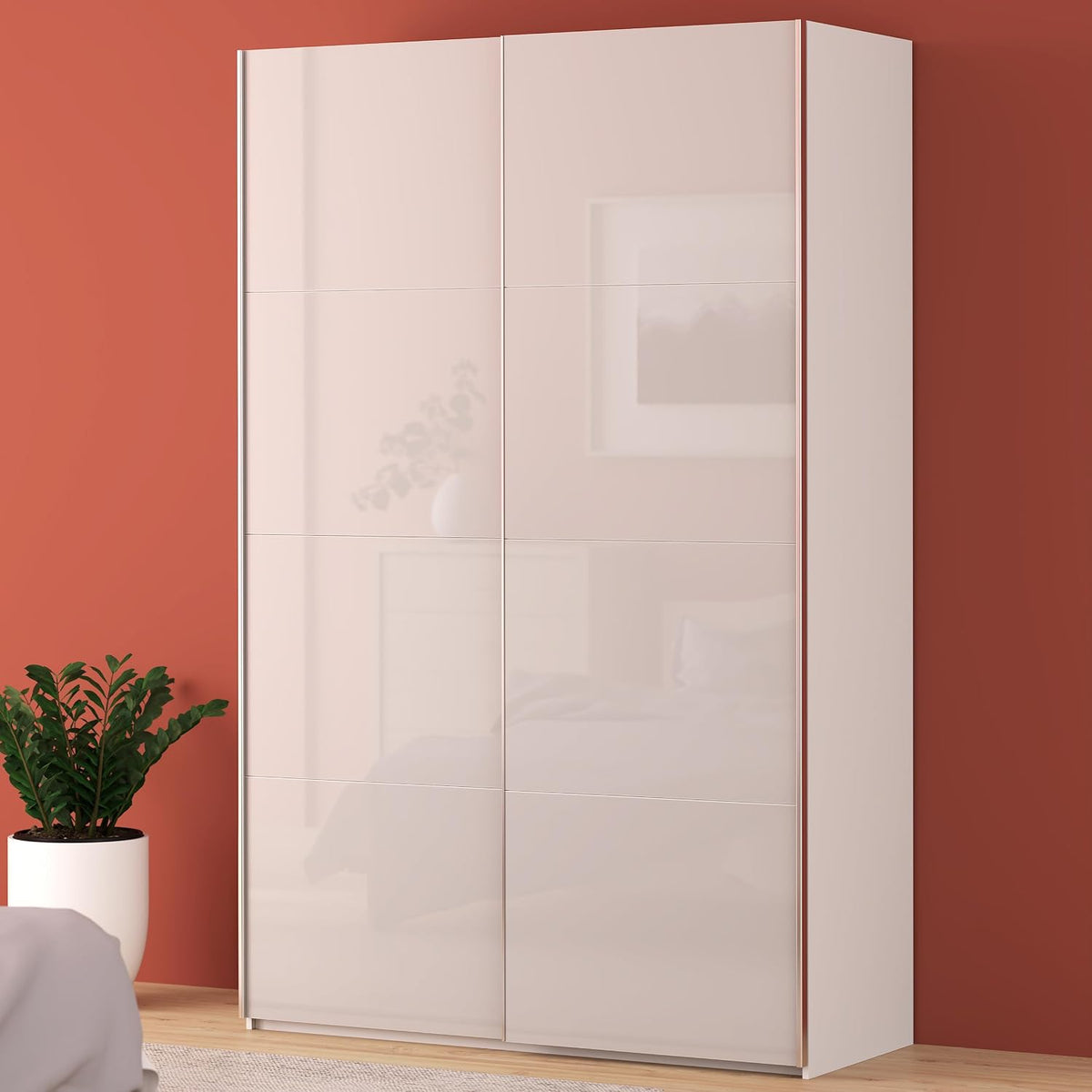 Kleiderschrank Forte, 150,1 cm, 61,2 cm, 235 cm, Weiß/Transparent, FITTIO 150, moderner Schwebetürenschrank, 2-türig
