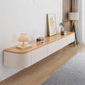 HYANXUE TV-Schrank, 220CM, Weiß/Holz, Lowboard, Schwebender TV-Ständer, Wandmontierte TV-Regale Mit Tür, TV-Medienkonsole