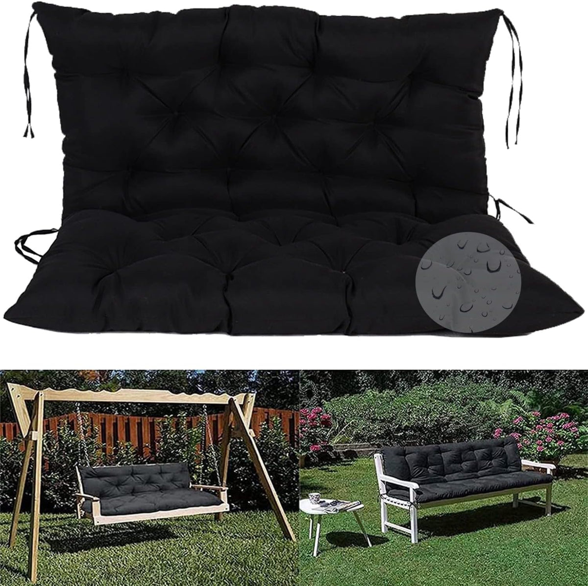Wasserdichte Hollywoodschaukeln, Schwarz, Hollywoodschaukel aus Holz, 23-Sitzer Terrassenstuhl mit Rückenlehne &