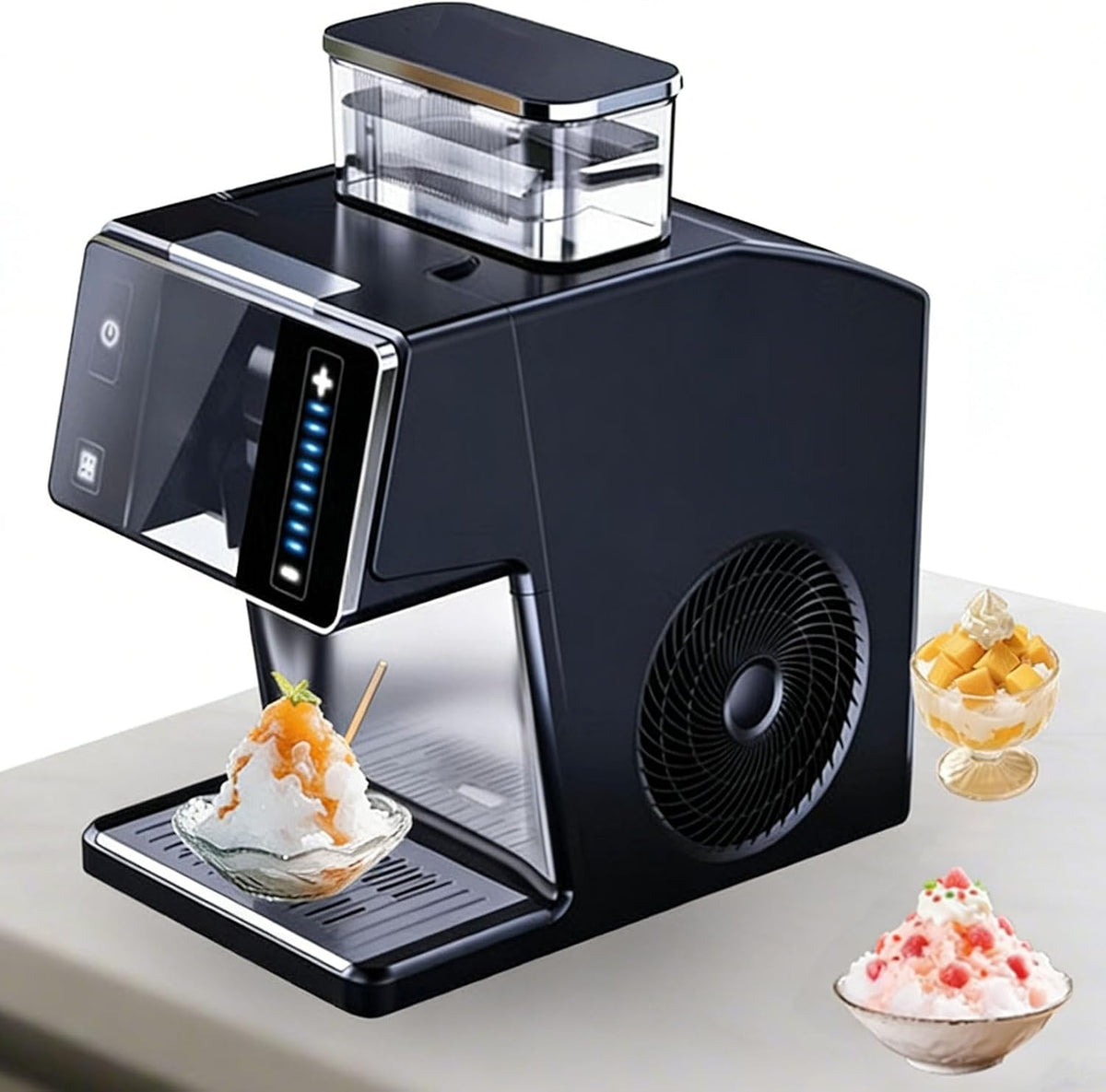 Eiswürfelmaschine, 196 x 320 x 338 mm, 180 W, 0,8 l, Schwarz, elektrischer Schneekegelbereiter, kommerzieller Schneeflocken-Eisbereiter mit Wassertank