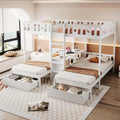 staronce Bett, 90x200 cm, Weiß, Etagen 140x200 +, Dreifach für Geschwister aus Massivholz mit Stauraum, Schubladen & Leiter