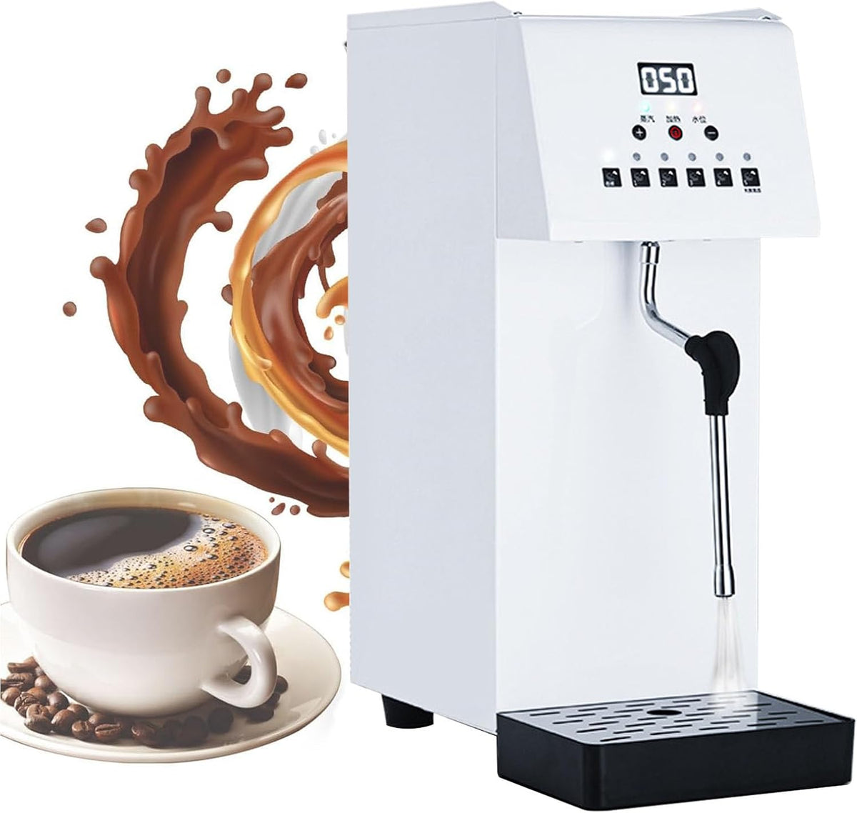 QFGain Milchaufschäumer, Schwarz/Silber, Vollautomatischer Espresso-Kaffeemaschine, 5 Temperaturvoreinstellungen