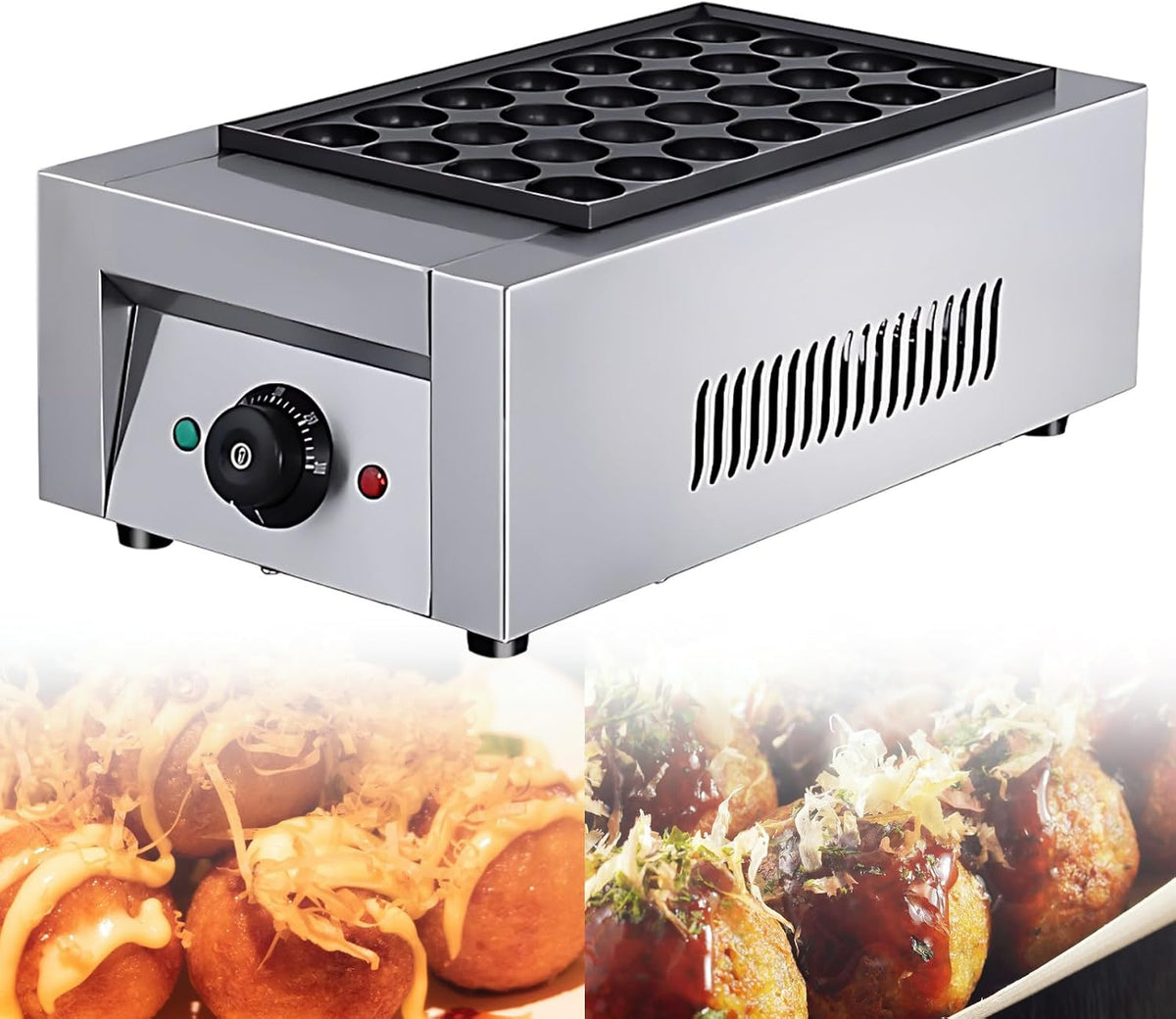 SHAHRYAR Takoyaki Maker, 2 kW, Silber, Gewerblicher Takoyaki-Maker, Verstärktes Edelstahlgehäuse, Lebensmittelechte Antihaftbeschichtung