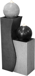 Dehner freistehend, 94 x 41.5 x 24 cm, grau, Gartenbrunnen Ying Yang mit LED Beleuchtung, Polyres