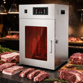 aallwwsso Reifeschrank, 7,5 Kg, 800 W, Silber, Edelstahl-Wursttrockner Mit 24-H-Timer Und 360°-Heißluft, Edelstahl- Mit 30