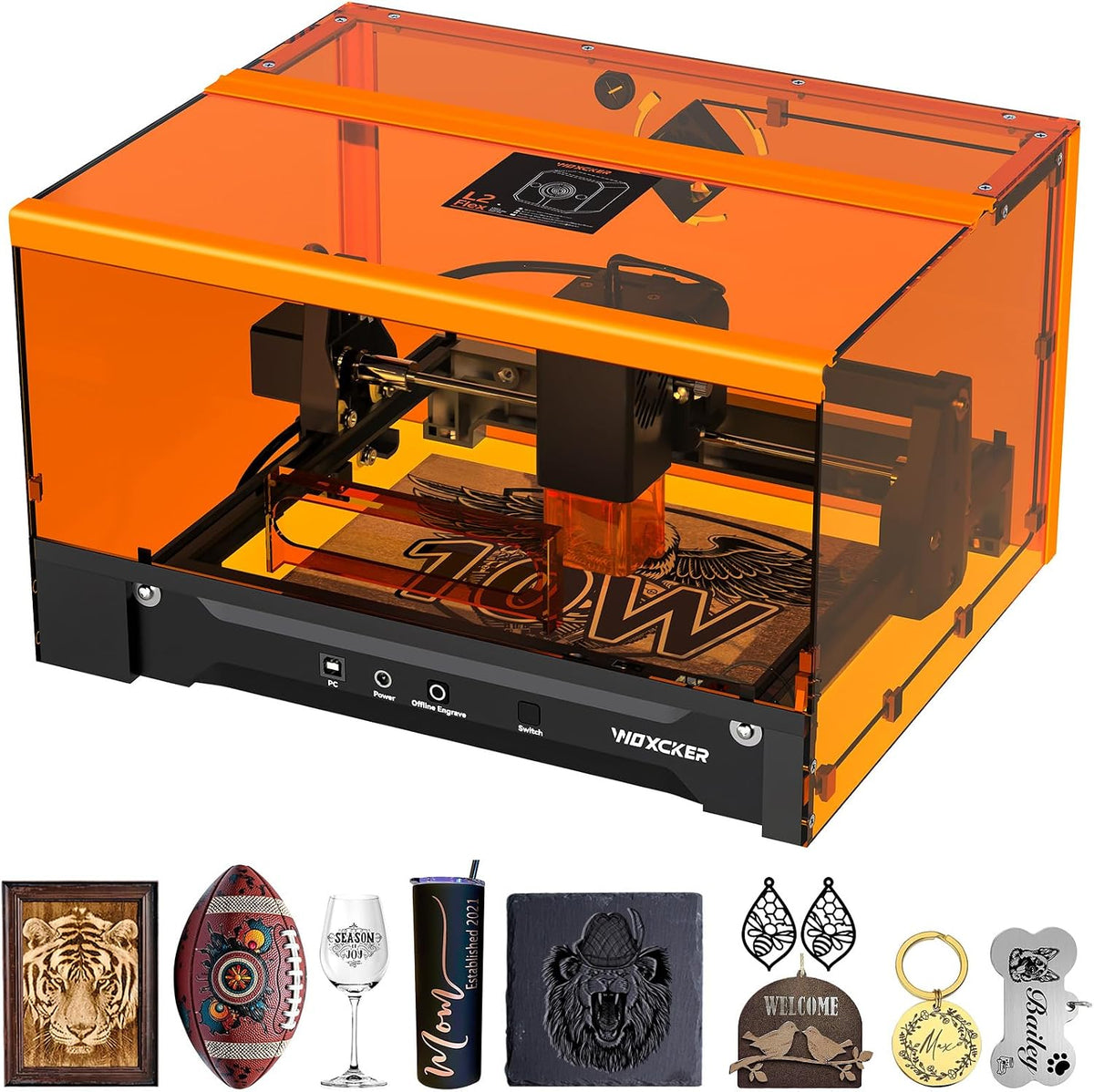 Woxcker Gravurwerkzeug, 10 W, Orange/Schwarz, Laser Graviermaschine, L2 Flex Beiliegender Lasergravur Maschine, Metall