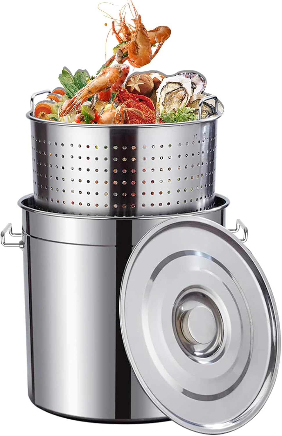 Herd, Silber, 60 Quart Edelstahl-Kochtopf mit Deckel, Krebse, Krabben, Hummer, Garnelen, Suppentopf mit Sieb, Truthahn-Fritteusentopf