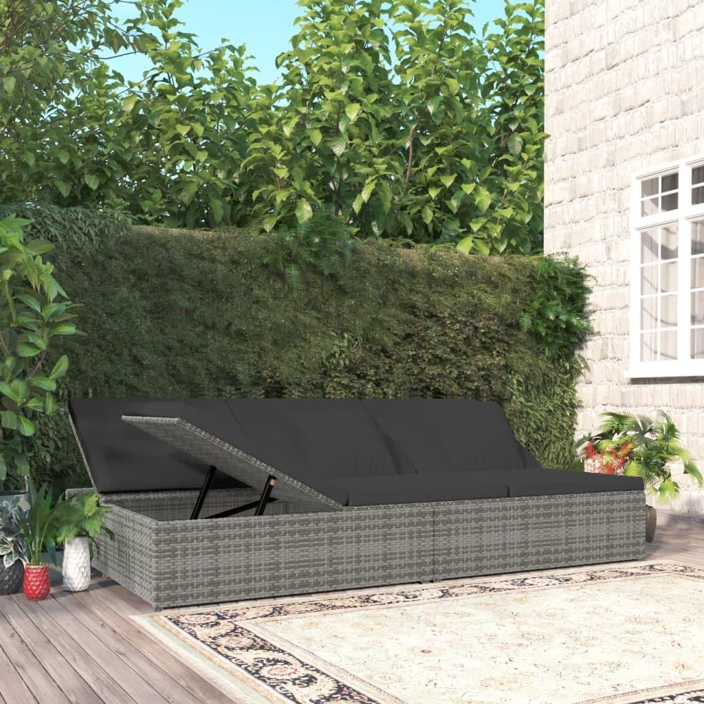 FENLAX Sofa, 62 cm, Dunkelgrau, 2-in-1 Sonnenliege/ mit Auflagen Poly Rattan