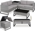 tectake Sofa, 9 cm, grau, Poly Rattan Lounge Sitzgruppe 4 Personen, Gartenmöbel Set mit + Tisch mit Glasplatte