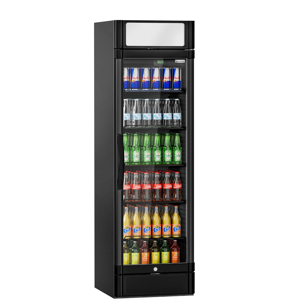 GGM Getränkekühlschrank, 347 L, Schwarz, Gastro mit Werbedisplay
