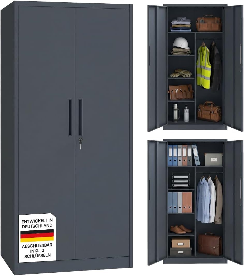 STEELSØN Kleiderschrank, 175x40x80 cm, Stahl mit Epoxid-Pulverbeschichtung, Anthrazit