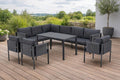 Sofa Gardissimo, Schwarz, Sorrent Dining Eck Lounge Set mit Eck, Esstisch, 3 Sesseln