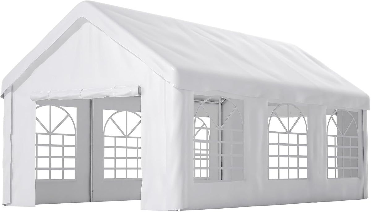 Luscriate Pavillon, 6 m, Schwarz, Carport Garage Zelt 3× Winterfest, Wasserdichtes Lagerzelt mit Roll-Up-Fenstern