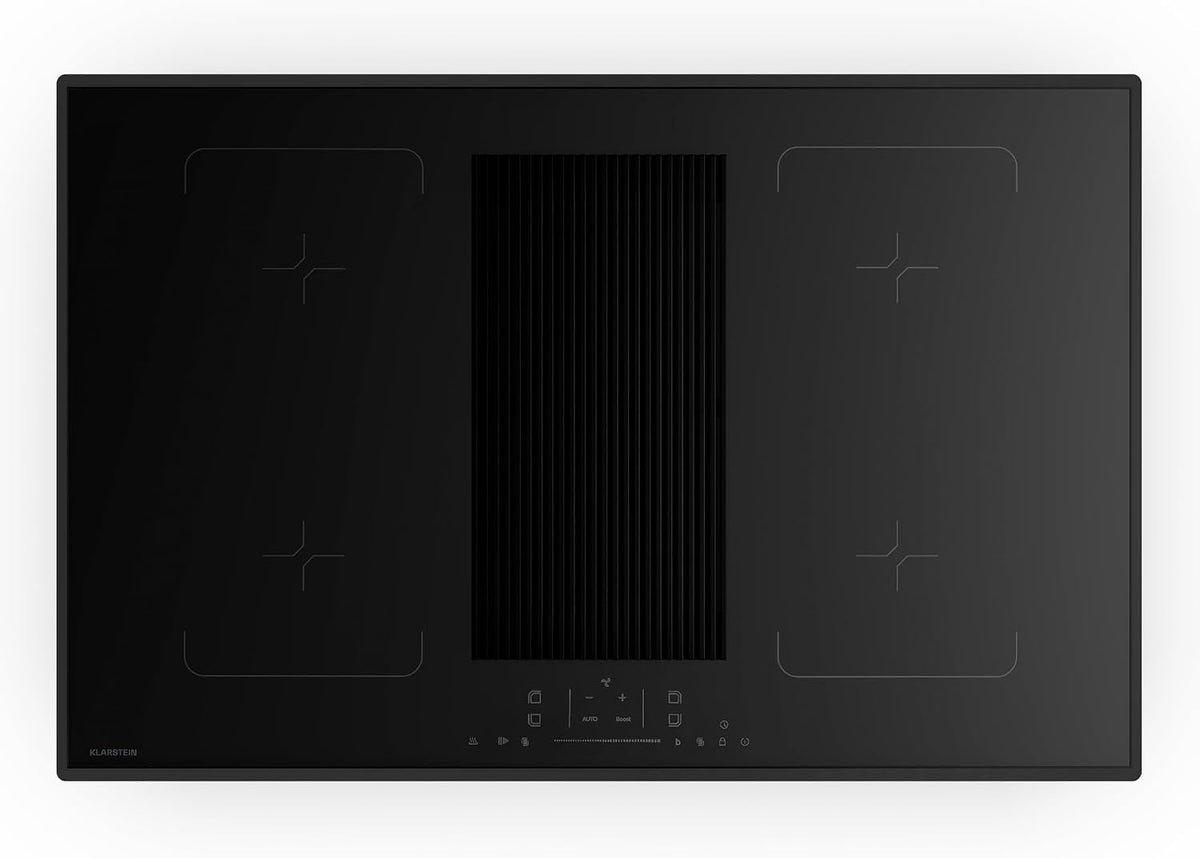 Klarstein Kochfeld, 8400 W, 80 cm, Schwarz, Velaire Flex Induktions mit Dunstabzug -, 4 Flex-Zonen, Boost, Touch-Slider