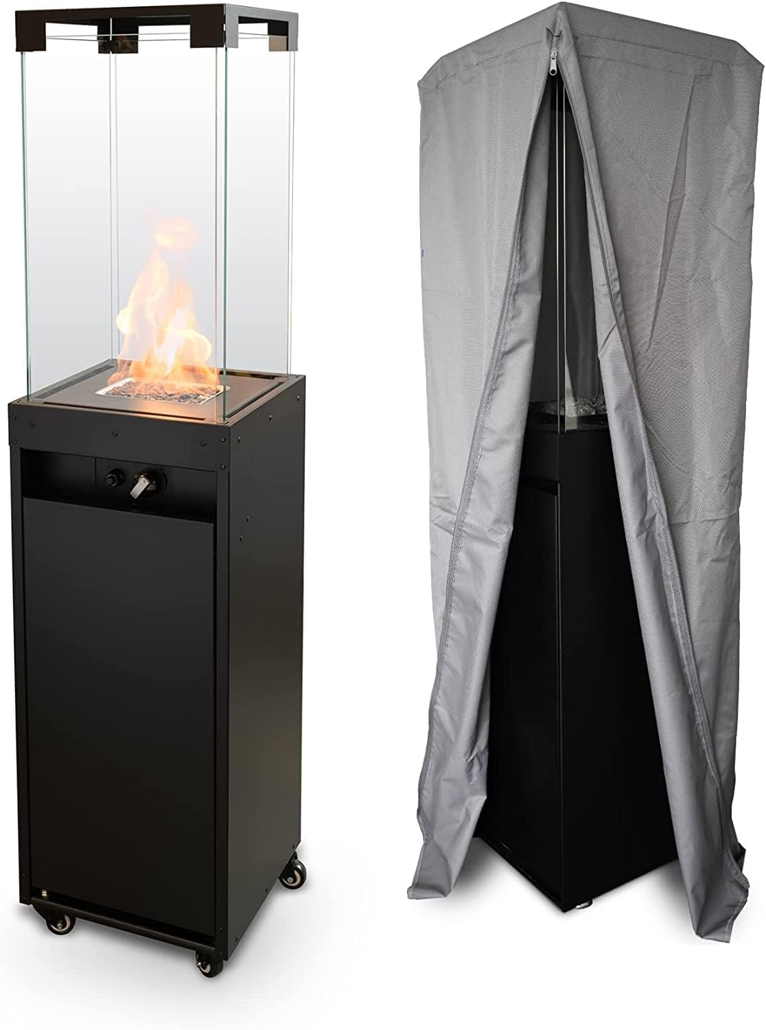 Planika Heizstrahler, 36 x 36 x 150 cm, 8 kW, Schwarz, Faro, Terrassenheizer Gas er, tragbarer und freistehend