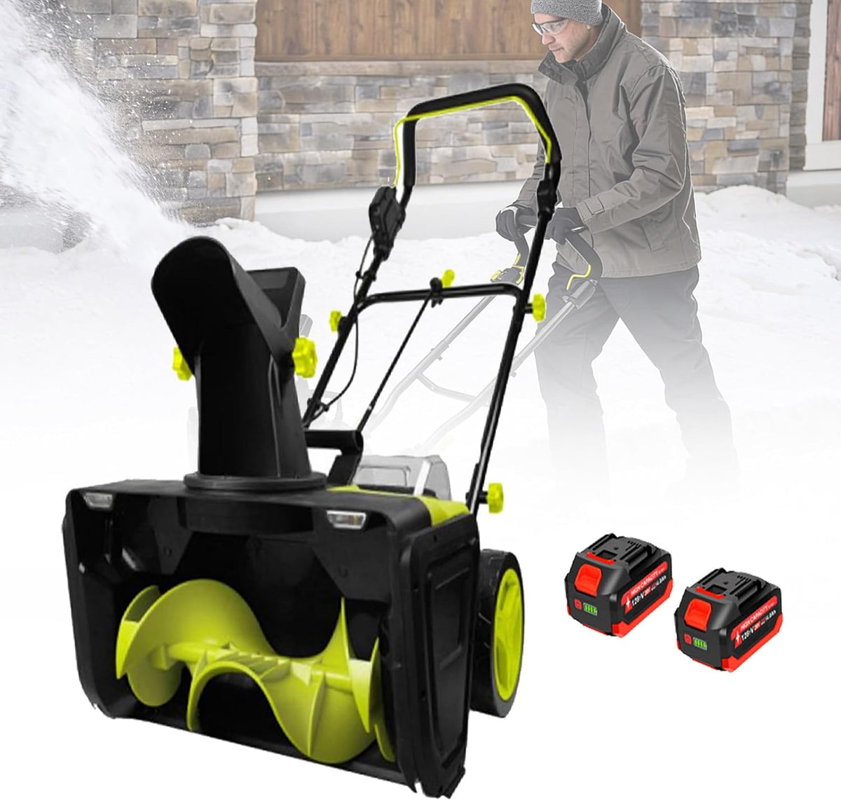 WEIZIIA Schneefräse, 3500 W, 50 cm, 25 cm, 7,6 m, ABS, Schwarz, Akku-Schneeschaufel, Elektro- Pro, Akku-Schneeschaufel mit 3500-W-Bürstenlosmotor