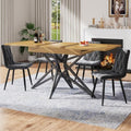 muenfly Esstisch, 160 cm, Schwarz, ausziehbar 120/, Küchentisch mit Walnuss-Dekor, sternförmigen Metallbeinen, für 6-8 Personen