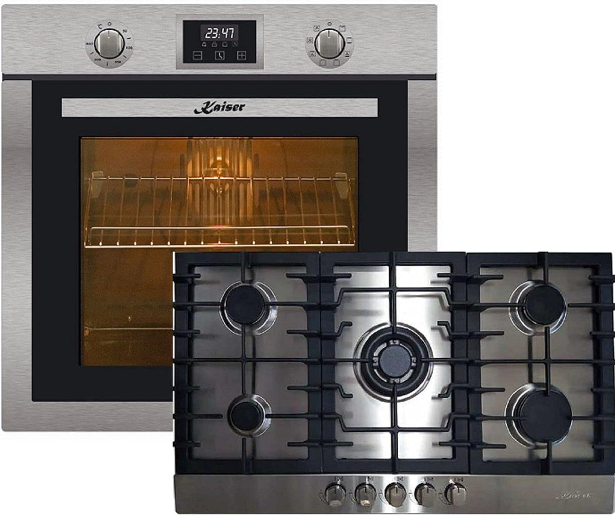 Kaiser Backofen, 3,8 Kw, 90 cm, 79 L, Silber, Set EH 6323 +KG 9356, Edelstahl Einbau- Elektro Selbstreinigend, 10 Funktionen+Einbau Gaskochfeld
