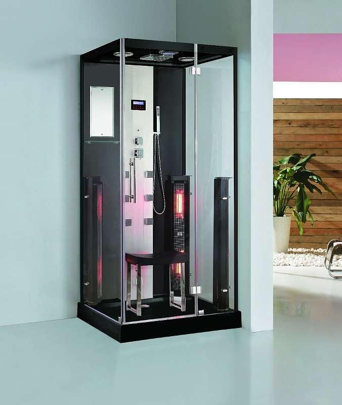 Wellness Point Powerstation, 100x90 cm, 3 kW, Schwarz/Silber, Dampfdusche Colorado inkl. Infrarotsauna mit Tropenbrause