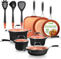 NutriChef Topf- & Pfannensets, Kupfer, NCCWALN14 14-Piece Copper Non-Stick Cookware Set, harteloxierte Optik, hitzebeständiger Lack außen