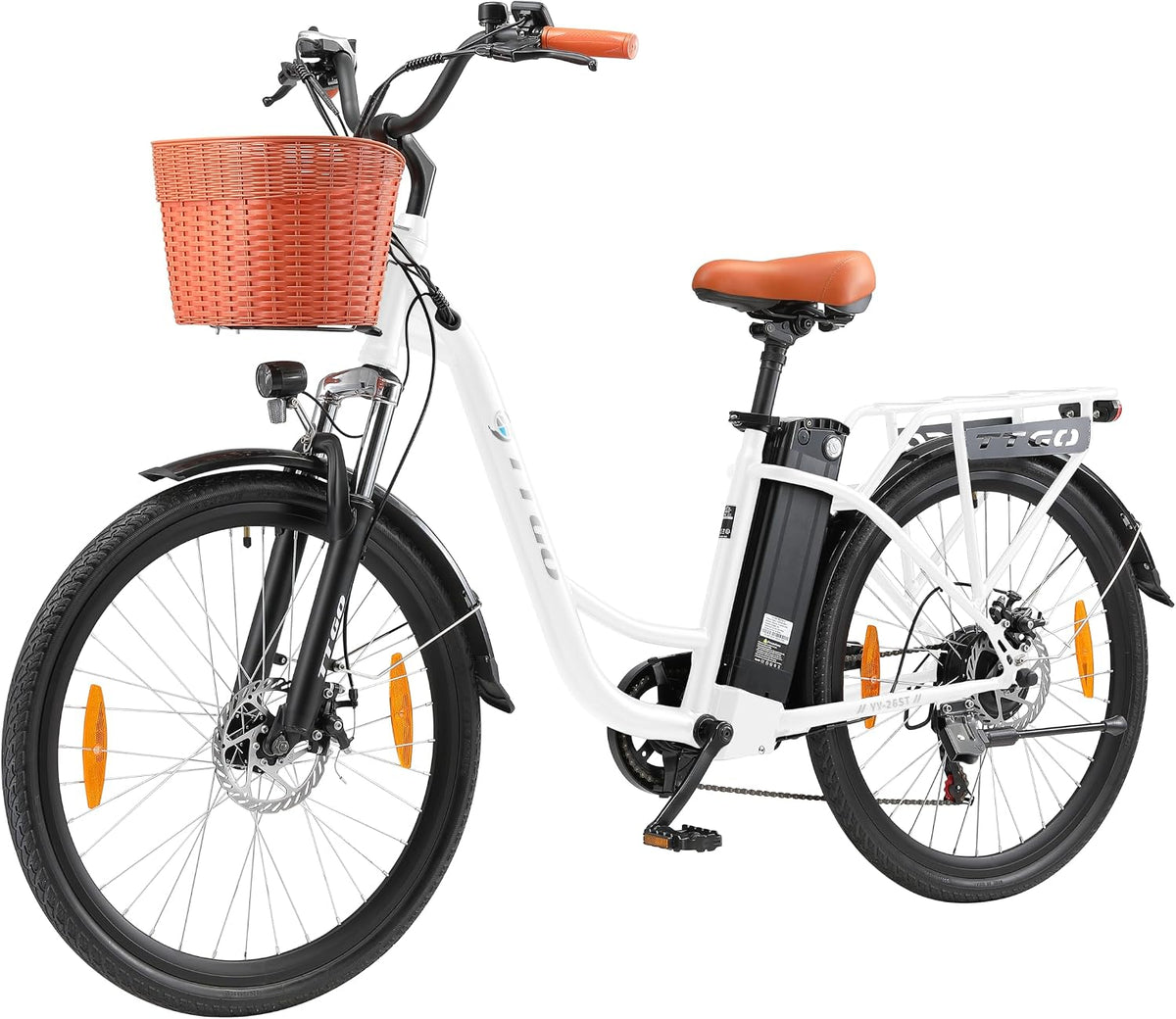 ttgo Fahrrad, 26 Zoll, 14,5 Ah, 18 Ah, 36 V, Aluminiumlegierung, Weiß/Schwarz/Orange, Bike