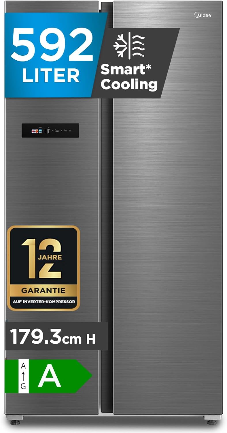 Midea Side-by-Side-Kühlschrank, 179,3 cm, 592 L, 35 dB, Blau, Side-by-Side Kühl-Gefrierkombination, No Frost, Inverter Kompressor