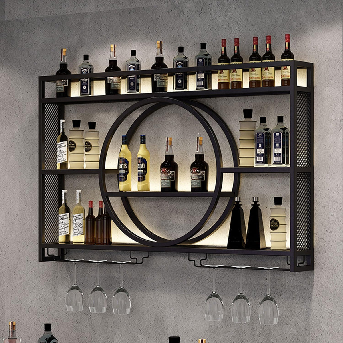 Rmeet Schreibtisch, 120x15x80 cm, Eisen., Schwarz, Moderne Metall Wand montiert Wein Display Rack, 3-Schicht-Eisen-Rack