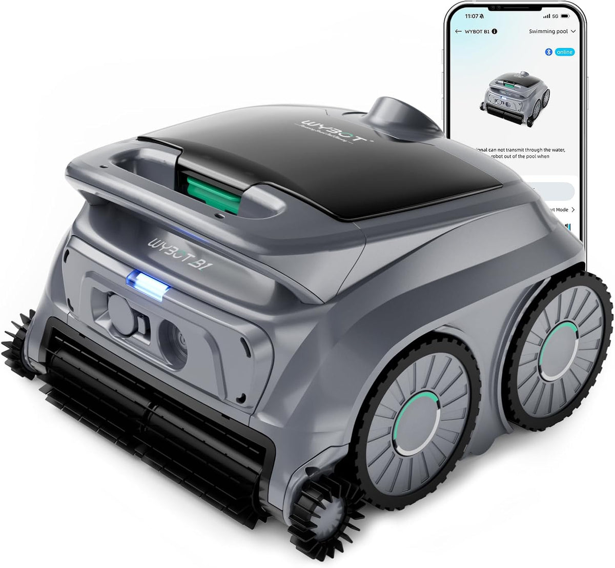 WYBOT Poolroboter, Grau, (2026 Neu) B1 Akku Für Wand Und Boden, Kabelloser Mit 120 Min Laufzeit, App-Steuerung