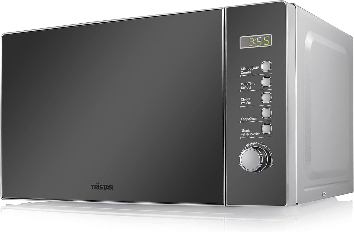 Tristar Mikrowelle, 1000 Watt, 20 Liter, Silber, Kombi-, 800 Watt, 8 Leisungsstufen, 1000 W Grillfunktion, Auftaufunktion