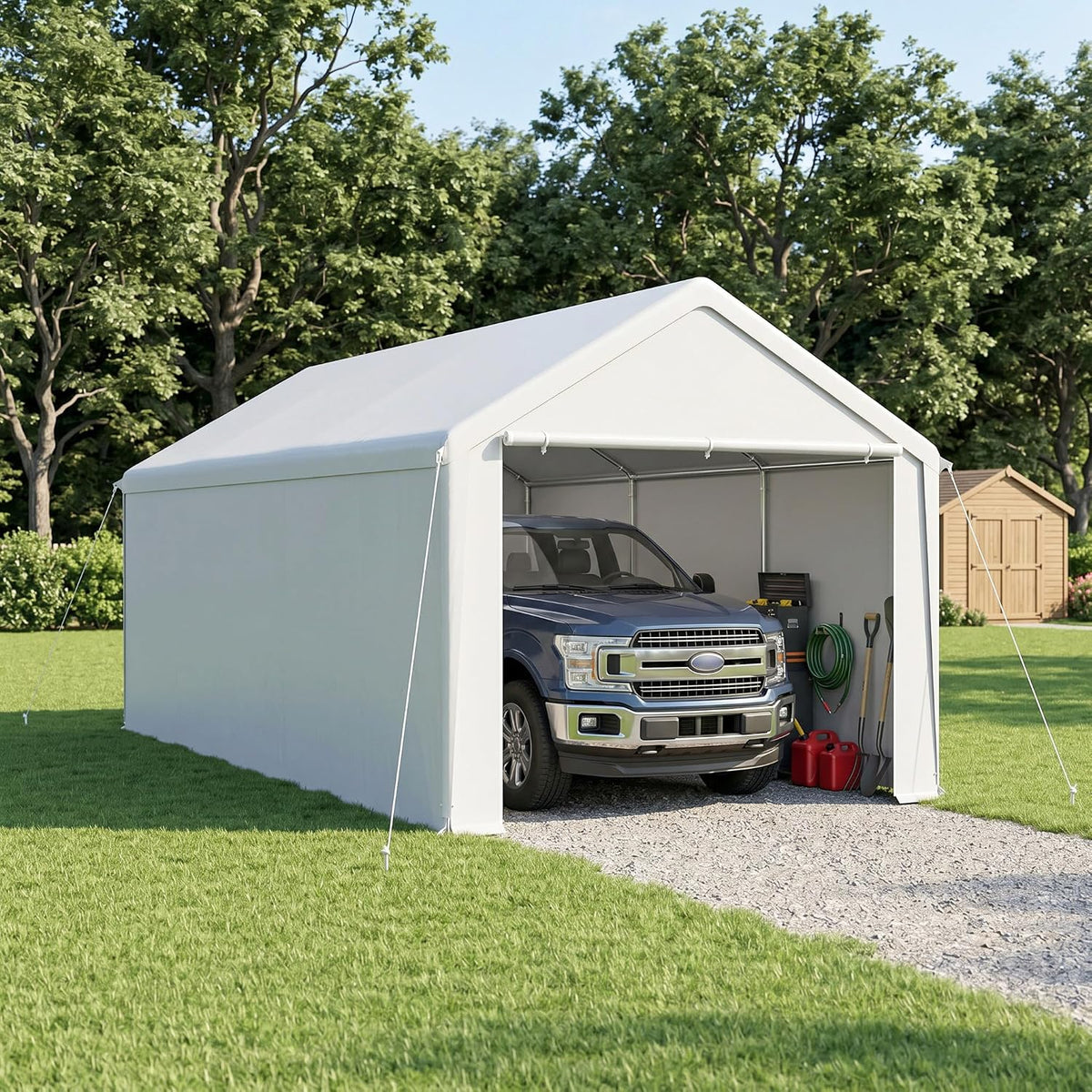 AufuN Carports, Weiß, Carport Zeltgarage 3x6m, Wasserdichtes Lagerzelt mit PE-Dach, JOD Garagenzelt mit abnehmbaren Seitenwänden
