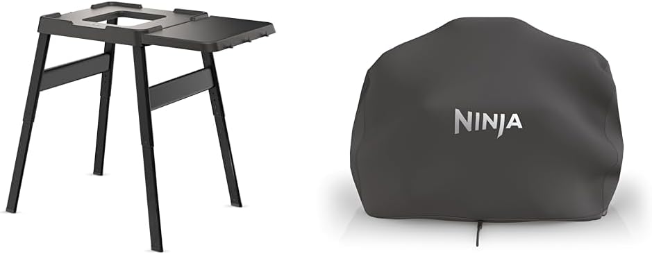 Ninja Beistelltisch, Grau, Woodfire verstellbarer Ständer und, Außenofen- und Grillständer & Woodfire XL Grillabdeckung
