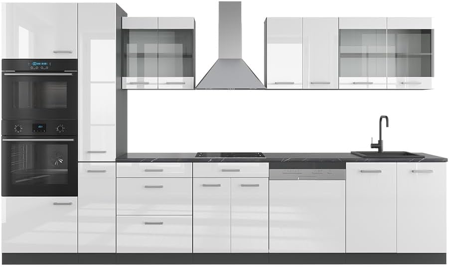 Vicco Küchenzeile, 350 cm, Fronten und Korpus der Küchenzeile bestehen aus 16 mm starker Spanplatte mit Melaminharzbeschichtung., Anthrazit