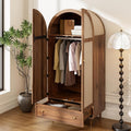 Kleiderschrank RIAZOS, 79x50x175 cm, MDF, Natur, mit Stange, Stofftüren & Schublade, Eleganter Walnussoptik Garderobe
