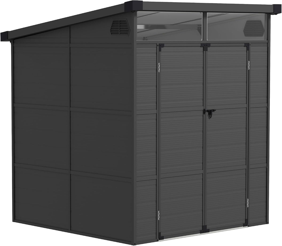 Outsunny Gerätehaus, 190x191x215 cm, 3,24m, Dunkelgrau, ³ Kunststoff Schrank mit Pultdach, Outdoor Garten Schuppen mit Abschließbarer Tür