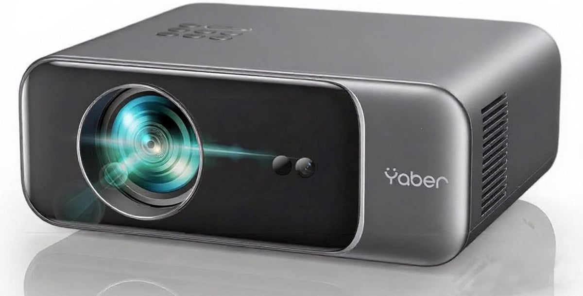 YABER Beamer, Grau, [Autofokus/Trapezkorrektur], Full HD 1080P WiFi6 Bluetooth Heimkino 4K Video, Tragbare Projektor LED 300' Display