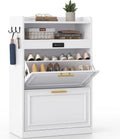 Brinlawb Sideboard, Weiß, Schuhschrank mit Integrierter Geruchsentferner, Weiss Schuhkipper mit 2 Klappen, für 12-16 Paar Schuhe Schuhschrank Holz