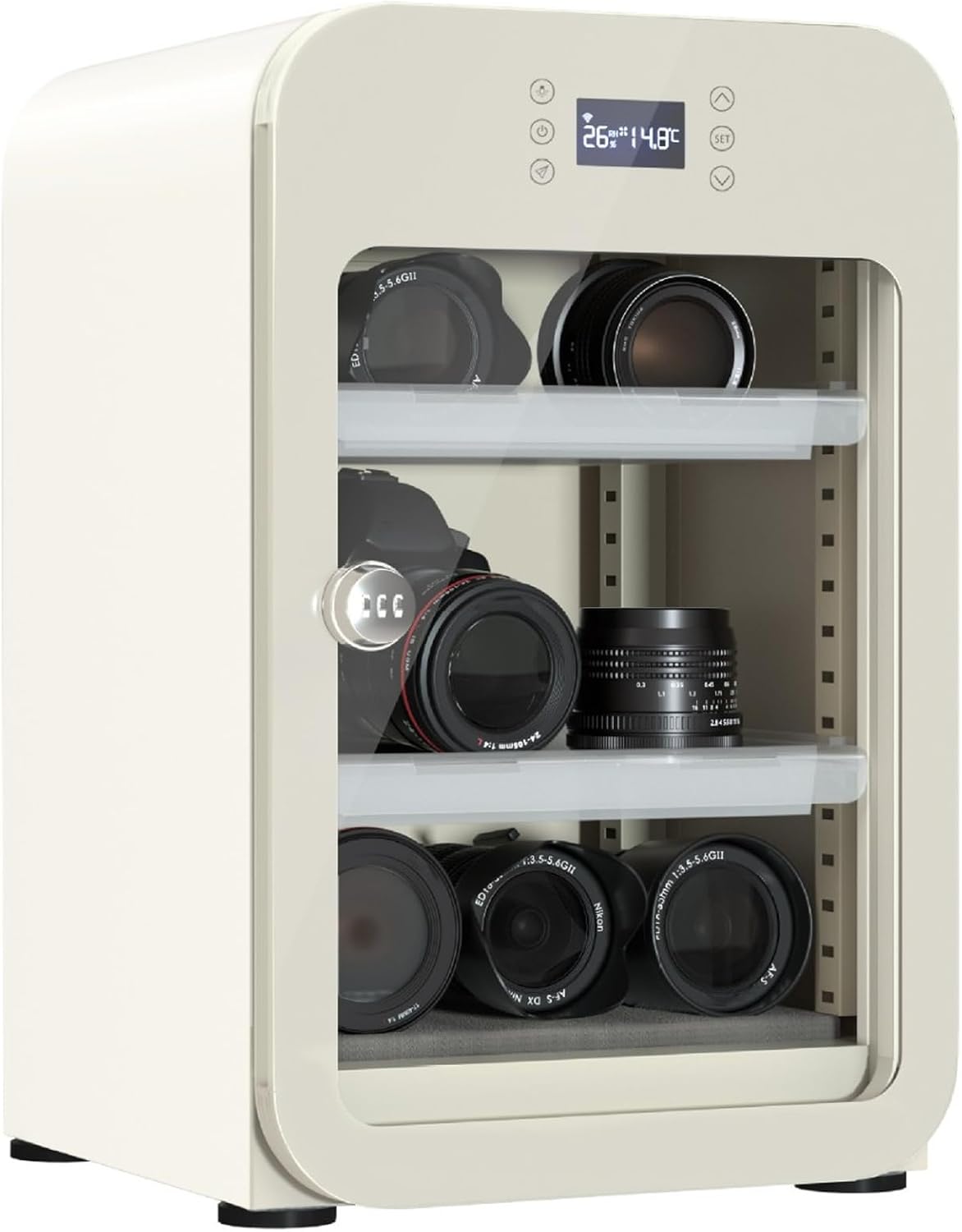 Kamera, 30 L, 40 L, Weiß, Trockenschrank /, Elektrische Trockenbox mit LED-Anzeige, Feuchtigkeitskontrolle 35-55% RH & Sicherheitsschloss
