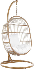 Hängesessel Beliani, Polyrattan, beige, Moderner aus Metall/Rattan/Flechtseil mit Kissen Alba