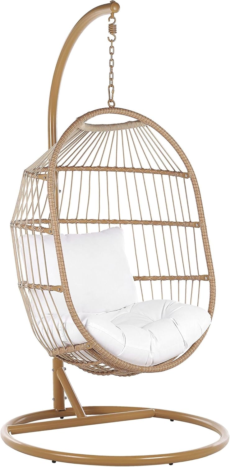 Hängesessel Beliani, Polyrattan, beige, Moderner aus Metall/Rattan/Flechtseil mit Kissen Alba