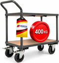 PROREGAL Handwagen, 95x50x97 cm, 400 kg, Grau, Tischwagen Transportwagen Materialwagen Pro mit 2 Etagen, HxBxT, Traglast